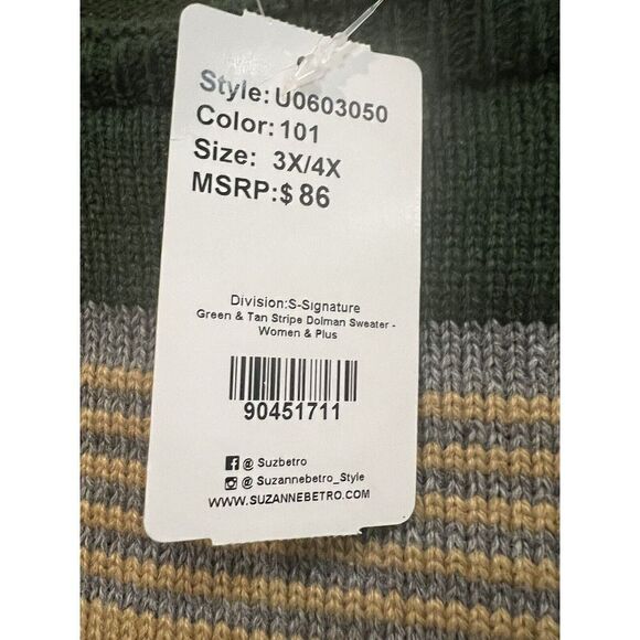 suzanne betro 3x Green And Gold Striped Sweater - Picture 7 of 9